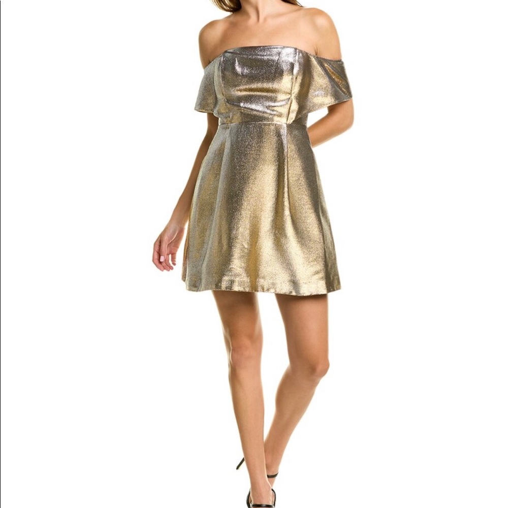 Sandro Metallic Palacia Off the Shoulder Dress
